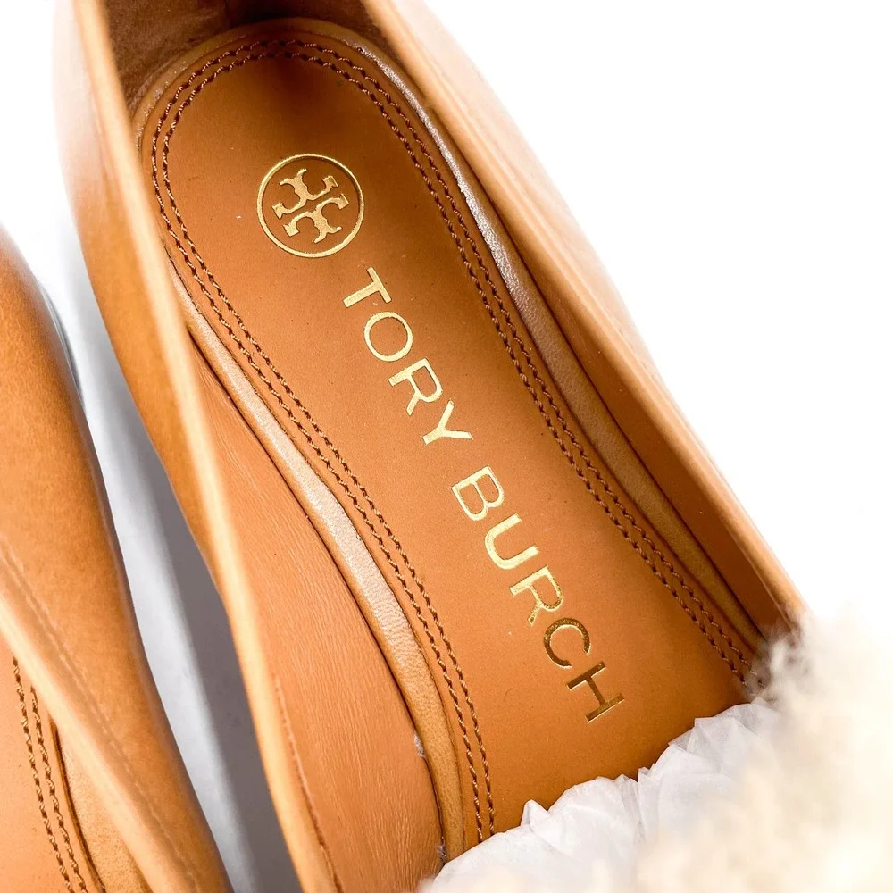 Tory Burch Jessa Shearling Loafers‎ Caramel Tan Leather Horsebit Sz 6.5